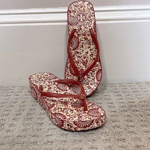 Tory Burch Wedge Flip Flops in red and blue